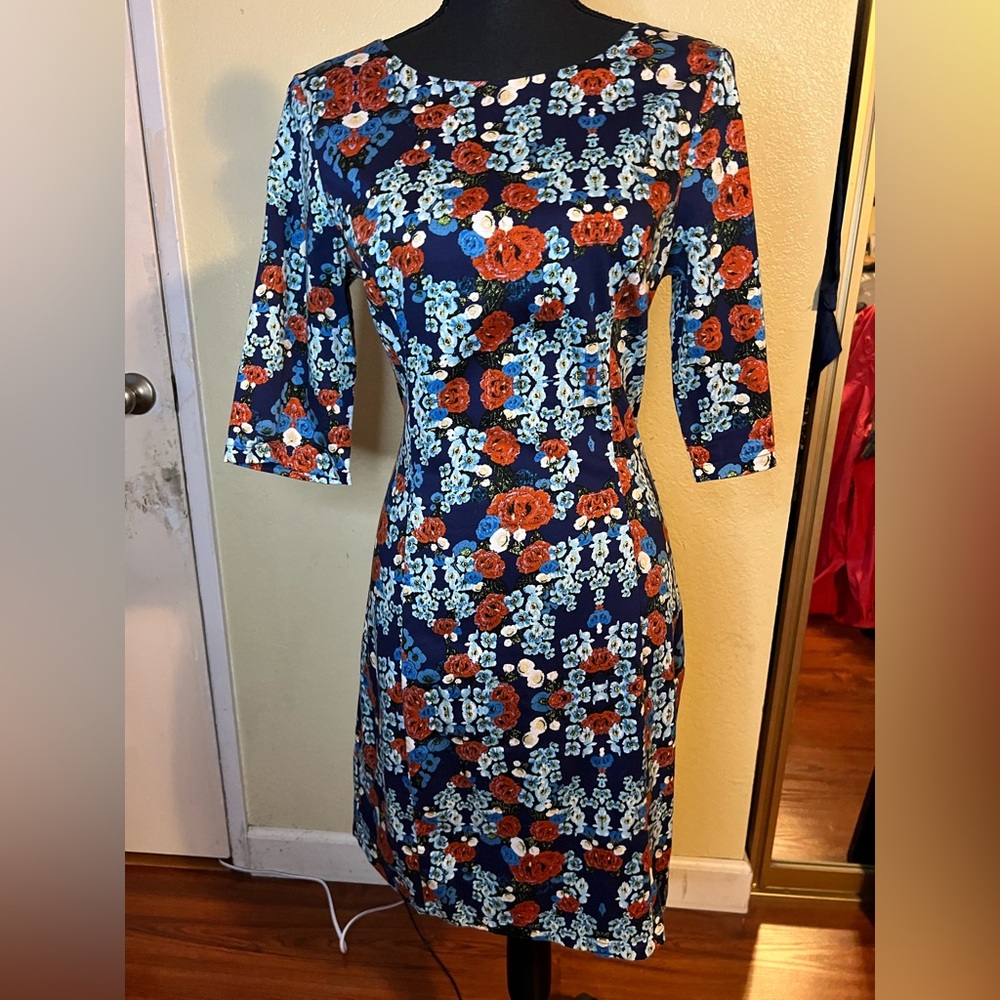 Ladakh Blue Floral 3/4 Sleeve Dress
